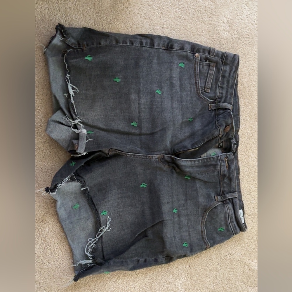 Judy Blue Black Jean Shorts with Green Accents